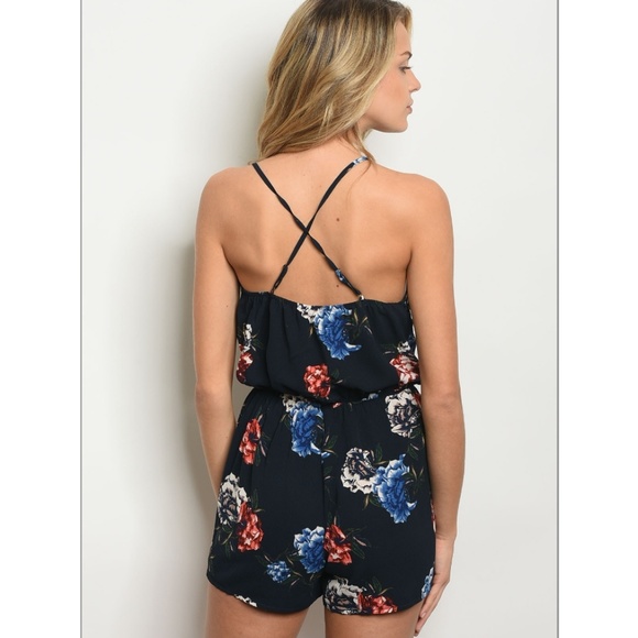 Navy Floral Romper - Picture 2 of 4